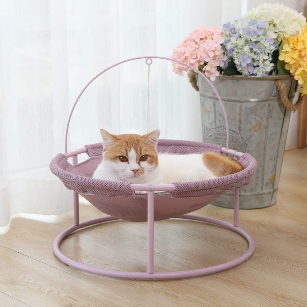 Elevated Cat Hammock Bed with Steel Frame and Teaser Toy Ball, Removable and Washable Cozy Lounge for Indoor Use
