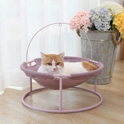 Elevated Cat Hammock Bed with Steel Frame and Teaser Toy Ball, Removable and Washable Cozy Lounge for Indoor Use