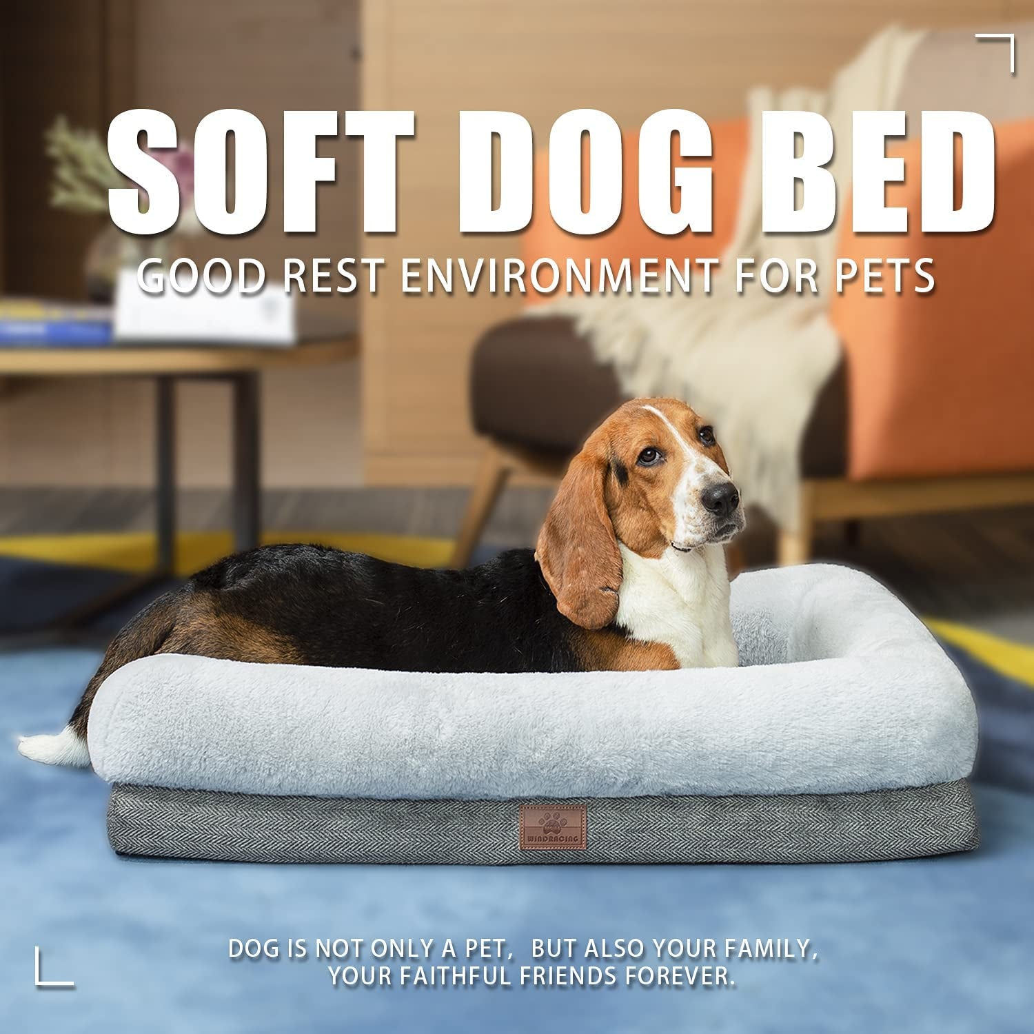 Extra Large Orthopedic Dog Bed with Bolster Sides, Removable Washable Cover, Non-Skid Bottom, and Egg Foam Couch for Comfortable Sleeping - 46 x 30 Inch, Gray