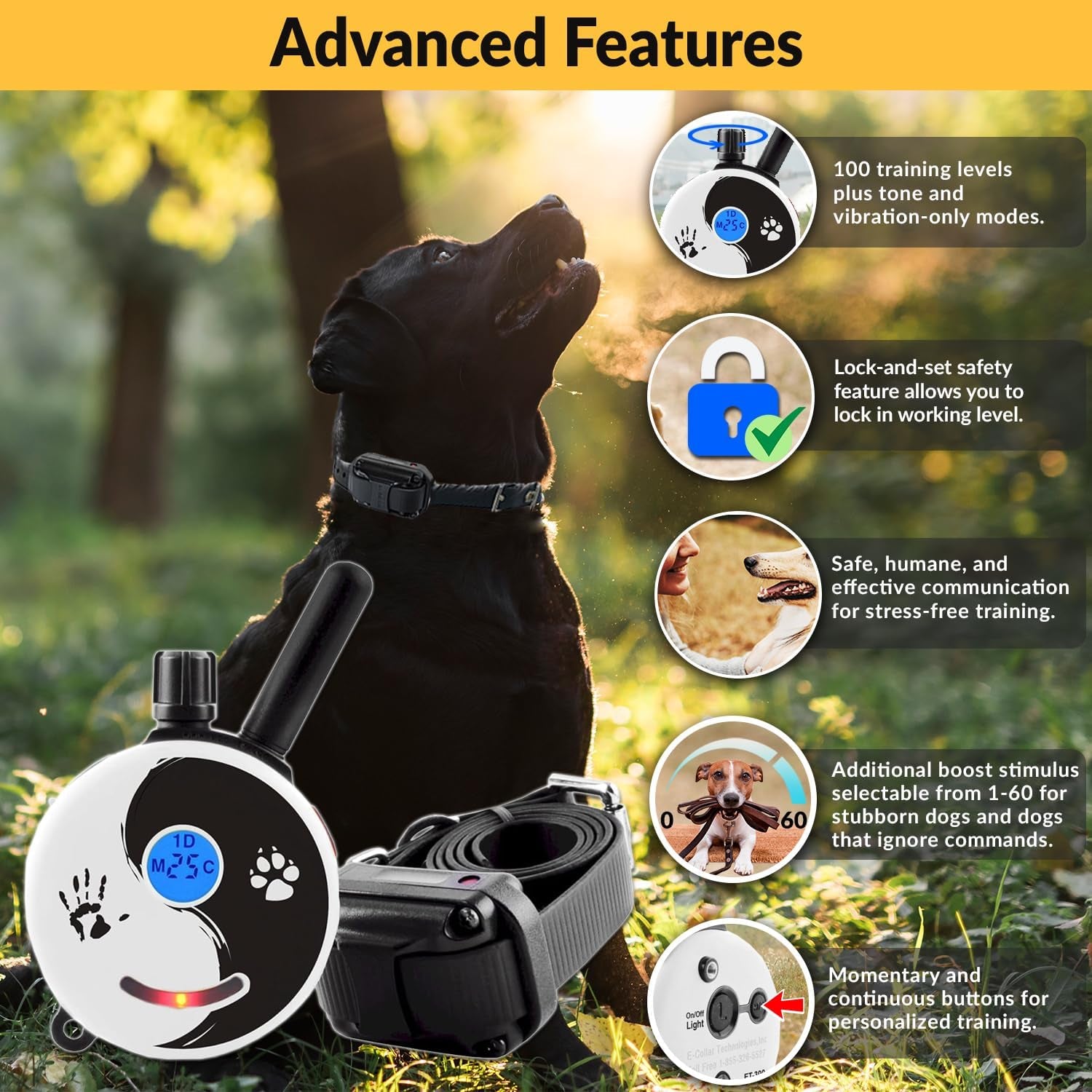 E-Collar Mini ET-300 Remote Dog Training Collar - 1/2 Mile Range, Waterproof, Rechargeable, 100 Levels of Stimulation, Vibration, Tone, and Light for Small to Medium Dogs