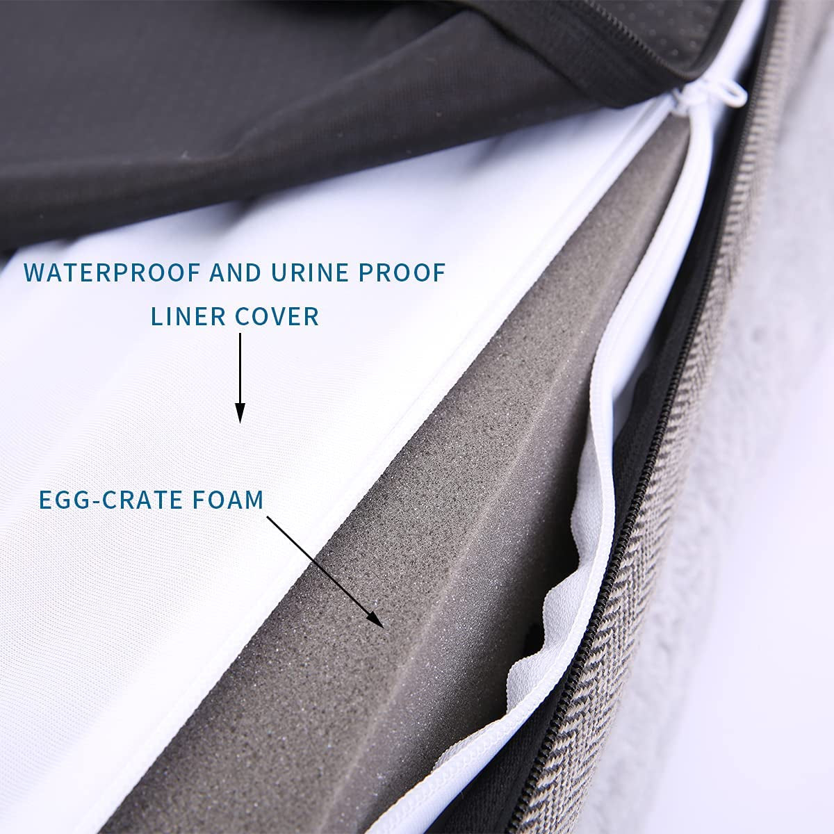 Extra Large Orthopedic Dog Bed with Bolster Sides, Removable Washable Cover, Non-Skid Bottom, and Egg Foam Couch for Comfortable Sleeping - 46 x 30 Inch, Gray