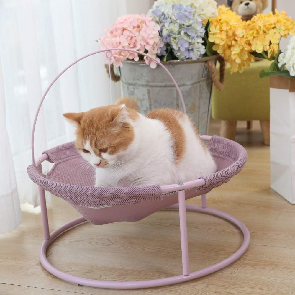 Elevated Cat Hammock Bed with Steel Frame and Teaser Toy Ball, Removable and Washable Cozy Lounge for Indoor Use