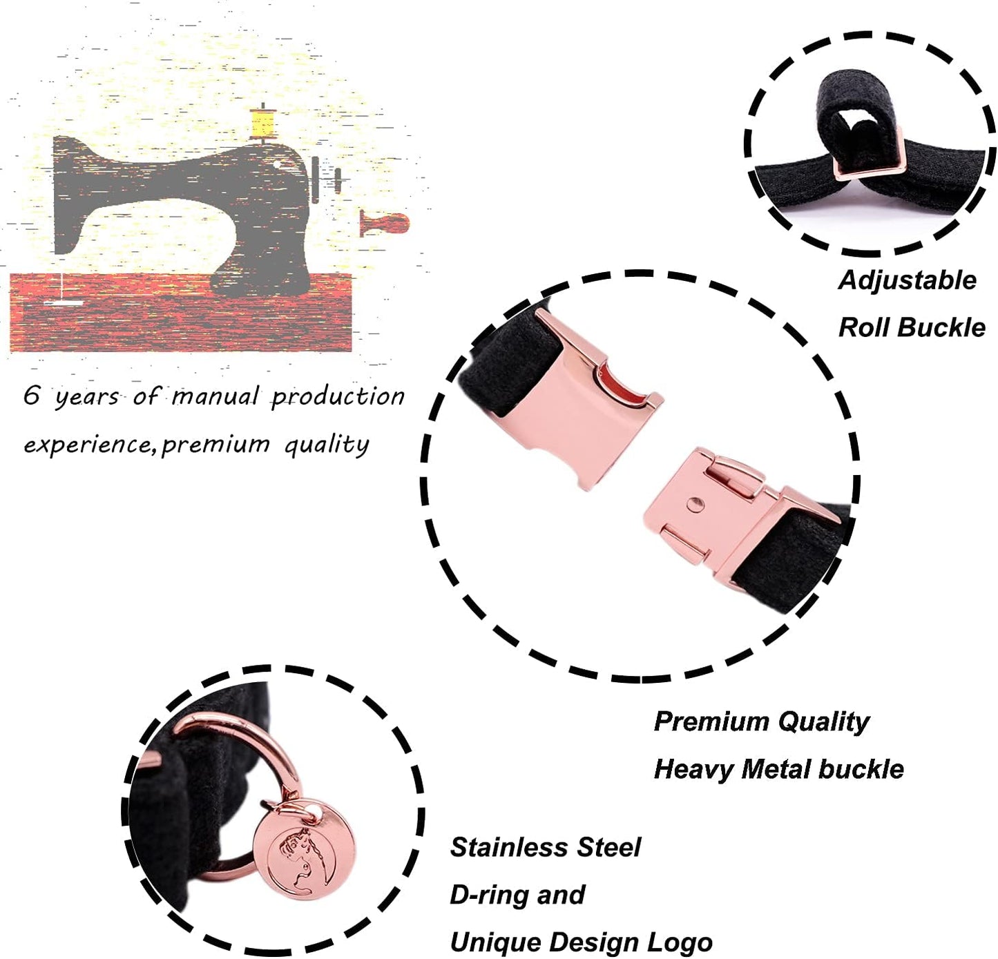 Hemp Cotton Dog Collar with Bow - Durable and Adjustable Black Pet Collar for Small, Medium, and Large Dogs