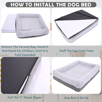 Extra Large Orthopedic Dog Bed with Bolster Sides, Removable Washable Cover, Non-Skid Bottom, and Egg Foam Couch for Comfortable Sleeping - 46 x 30 Inch, Gray