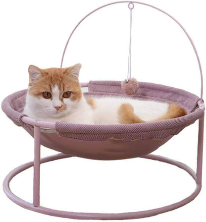 Elevated Cat Hammock Bed with Steel Frame and Teaser Toy Ball, Removable and Washable Cozy Lounge for Indoor Use