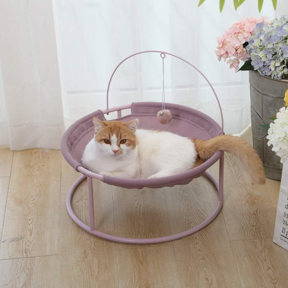 Elevated Cat Hammock Bed with Steel Frame and Teaser Toy Ball, Removable and Washable Cozy Lounge for Indoor Use