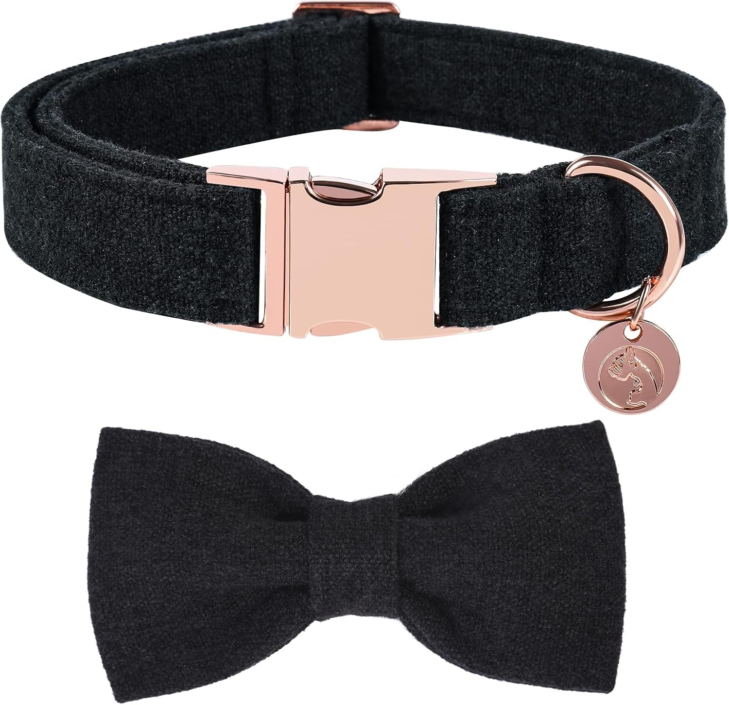 Hemp Cotton Dog Collar with Bow - Durable and Adjustable Black Pet Collar for Small, Medium, and Large Dogs