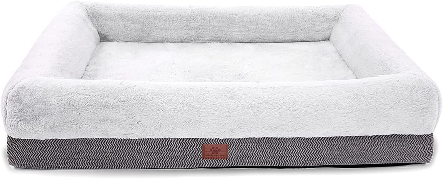 Extra Large Orthopedic Dog Bed with Bolster Sides, Removable Washable Cover, Non-Skid Bottom, and Egg Foam Couch for Comfortable Sleeping - 46 x 30 Inch, Gray