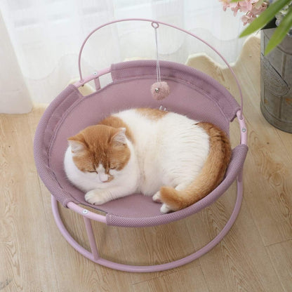 Elevated Cat Hammock Bed with Steel Frame and Teaser Toy Ball, Removable and Washable Cozy Lounge for Indoor Use