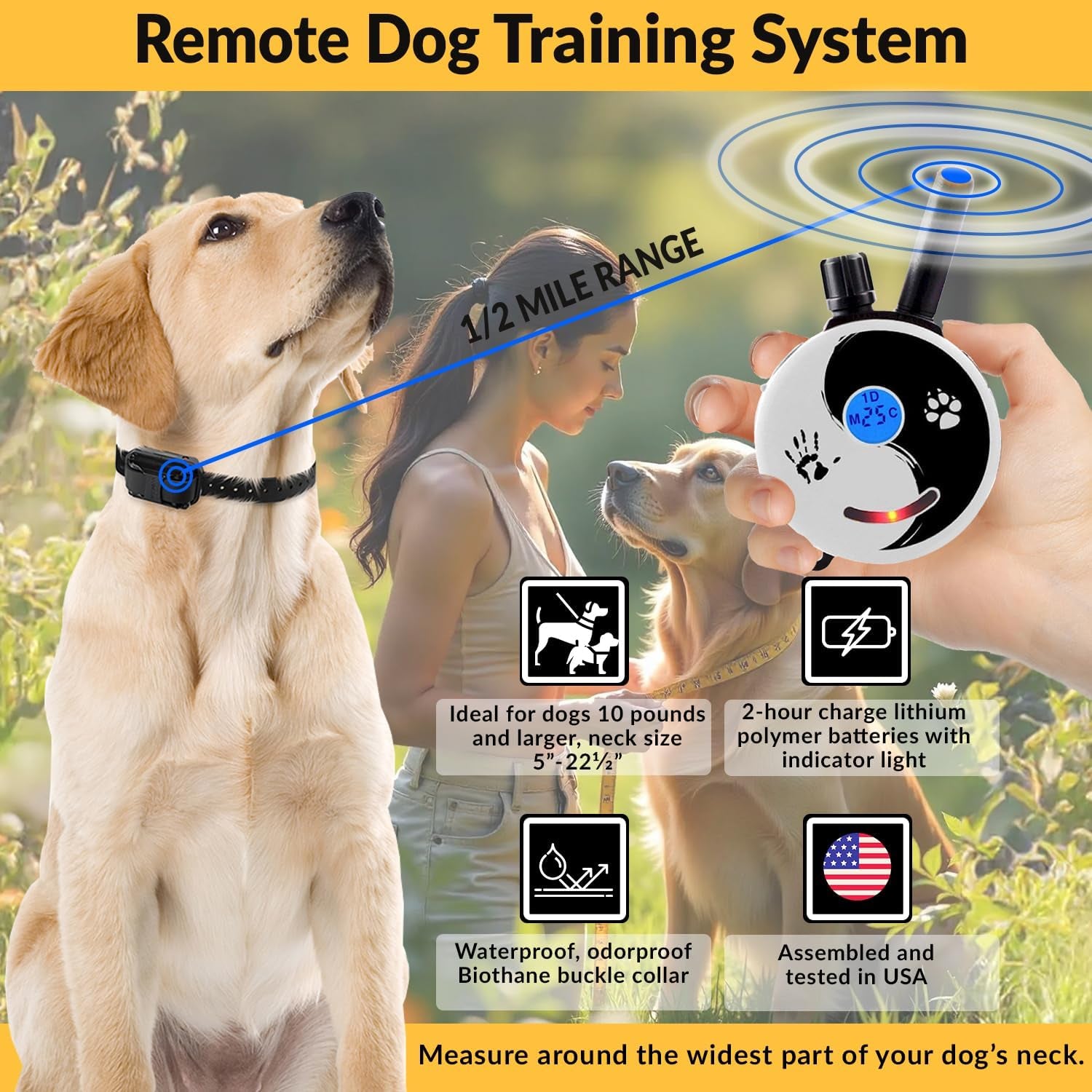 E-Collar Mini ET-300 Remote Dog Training Collar - 1/2 Mile Range, Waterproof, Rechargeable, 100 Levels of Stimulation, Vibration, Tone, and Light for Small to Medium Dogs