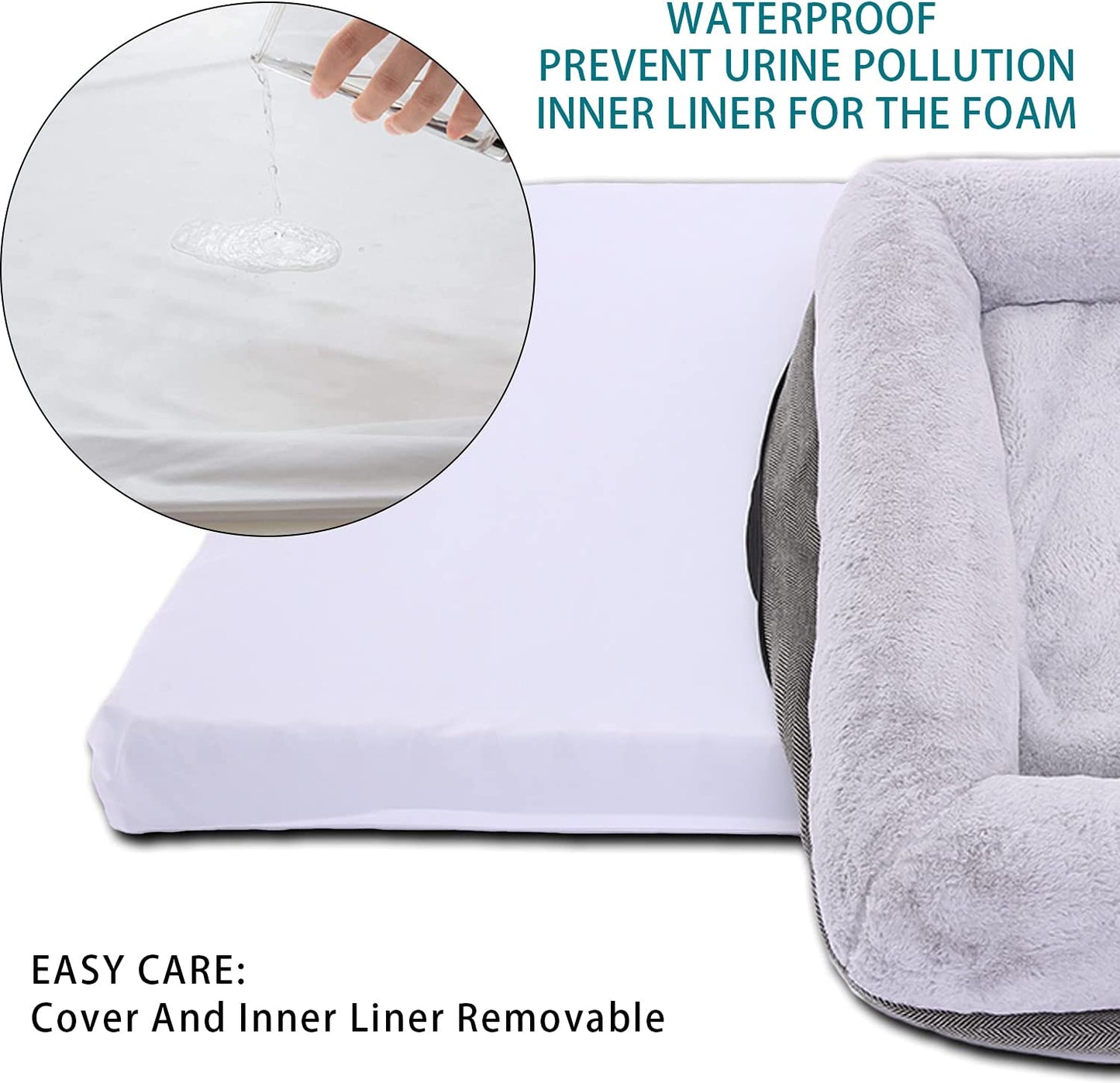 Extra Large Orthopedic Dog Bed with Bolster Sides, Removable Washable Cover, Non-Skid Bottom, and Egg Foam Couch for Comfortable Sleeping - 46 x 30 Inch, Gray