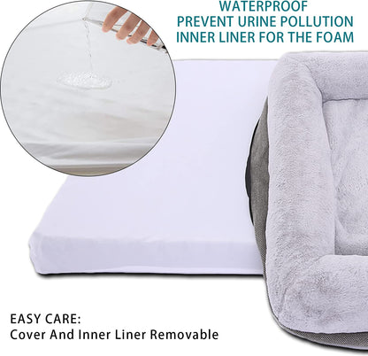 Extra Large Orthopedic Dog Bed with Bolster Sides, Removable Washable Cover, Non-Skid Bottom, and Egg Foam Couch for Comfortable Sleeping - 46 x 30 Inch, Gray